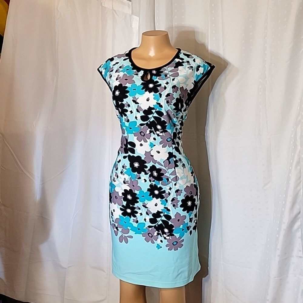 JESSICA ROSE ROUNDNECK SLEEVELESS MULTI-COLOR ZIP CLOSURE ABOVE THE KNEE DRESS